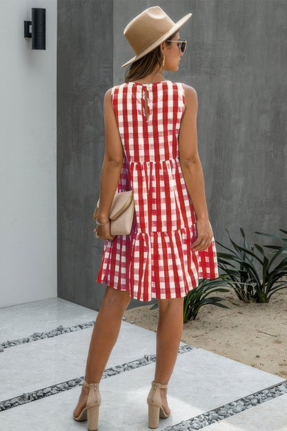Plaid Sleeveless Robe Vests A Line Dress