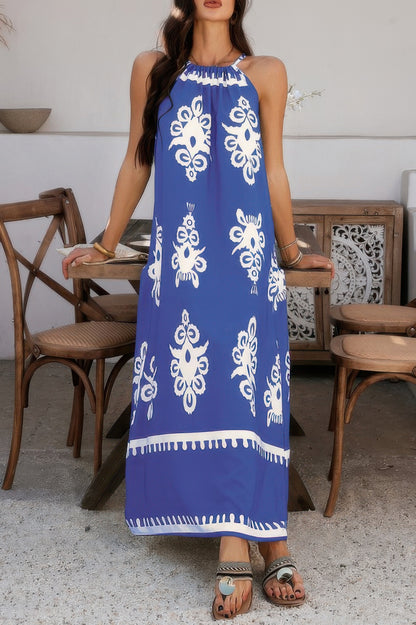 Geo Print Halter Sleeveless Loose Fit Dress