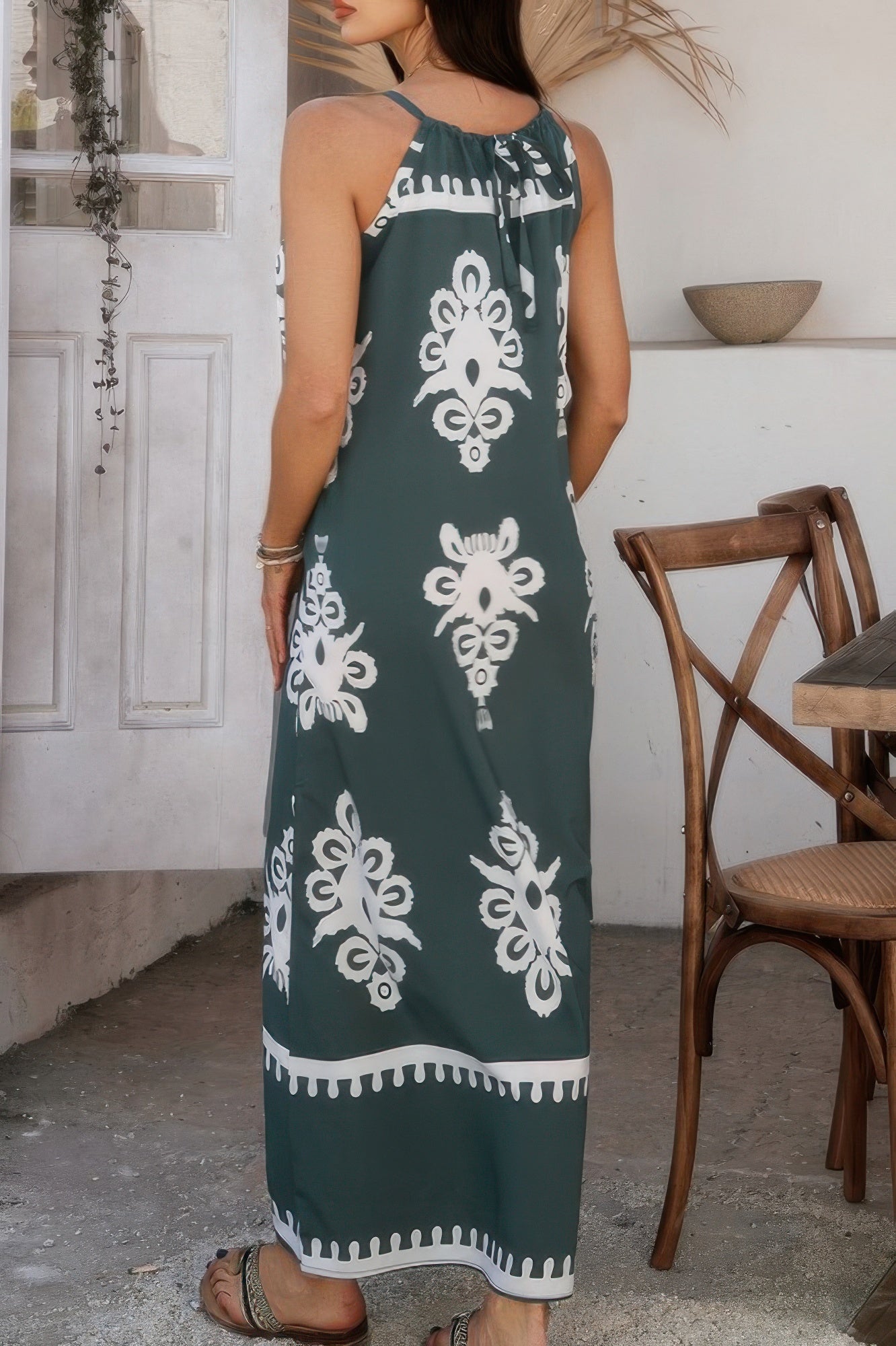 Geo Print Halter Sleeveless Loose Fit Dress