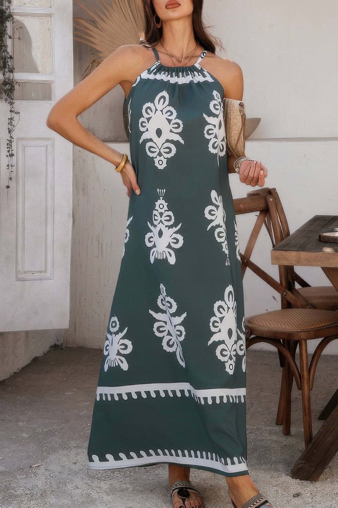 Geo Print Halter Sleeveless Loose Fit Dress