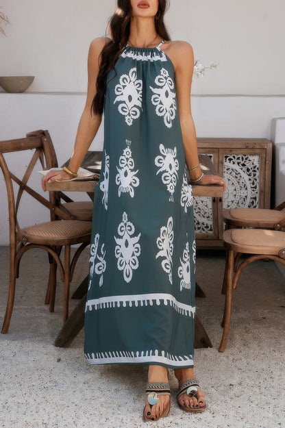 Geo Print Halter Sleeveless Loose Fit Dress