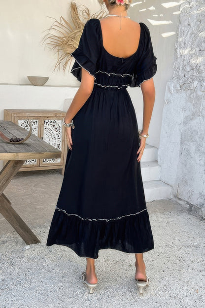 Off Shoulder Bodycon Backless Ruffle Trim Dress