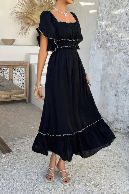 Off Shoulder Bodycon Backless Ruffle Trim Dress