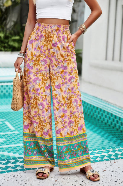 Floral Printed Loose High Waist Wide Leg Pant