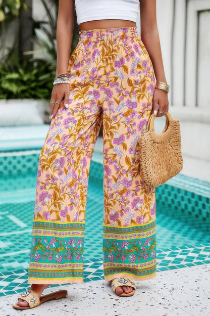 Floral Printed Loose High Waist Wide Leg Pant