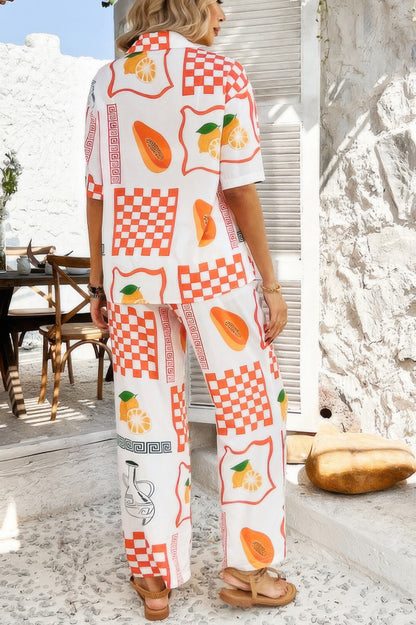 Two Pieces All Over Print Button Down Long Sets