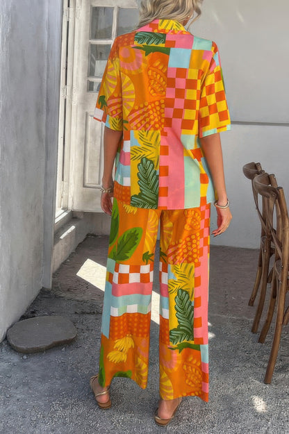 Two Pieces All Over Print Button Down Long Sets