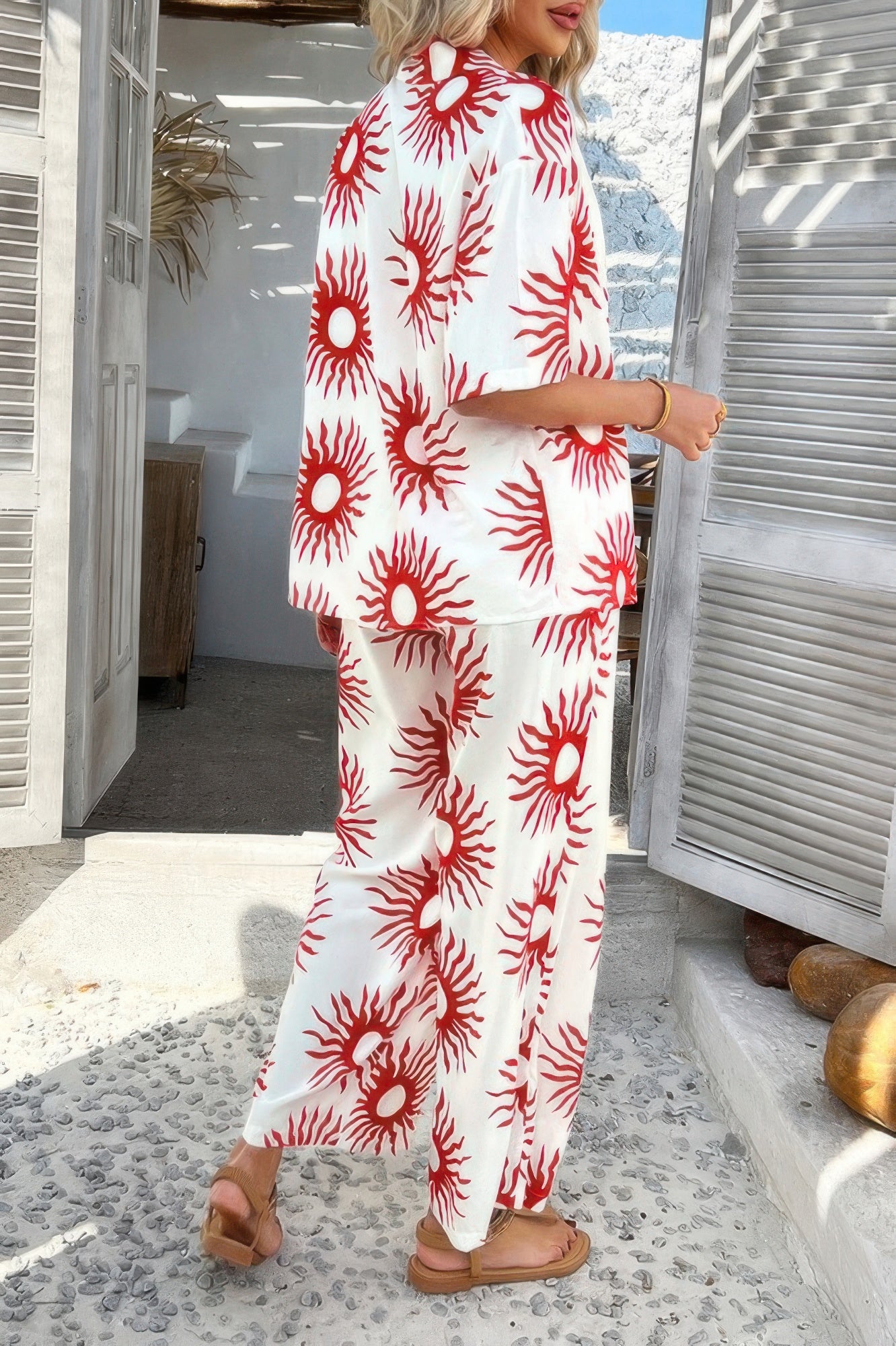 Two Pieces All Over Print Button Down Long Sets