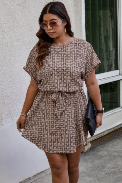Plus Round Neck Printed Batwing Sleeve Loose Dress