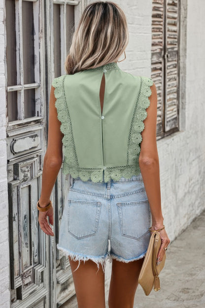 Sleeveless Floral Embroidery Guipure Lace Blouse