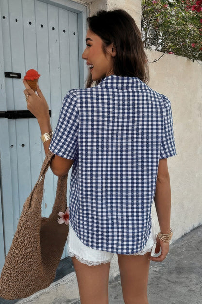Plaid Short Sleeve Button Down Pocket Shirt