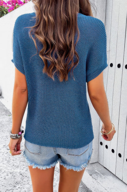 Pocket Knit Round Neck Loose Pullover Sweater