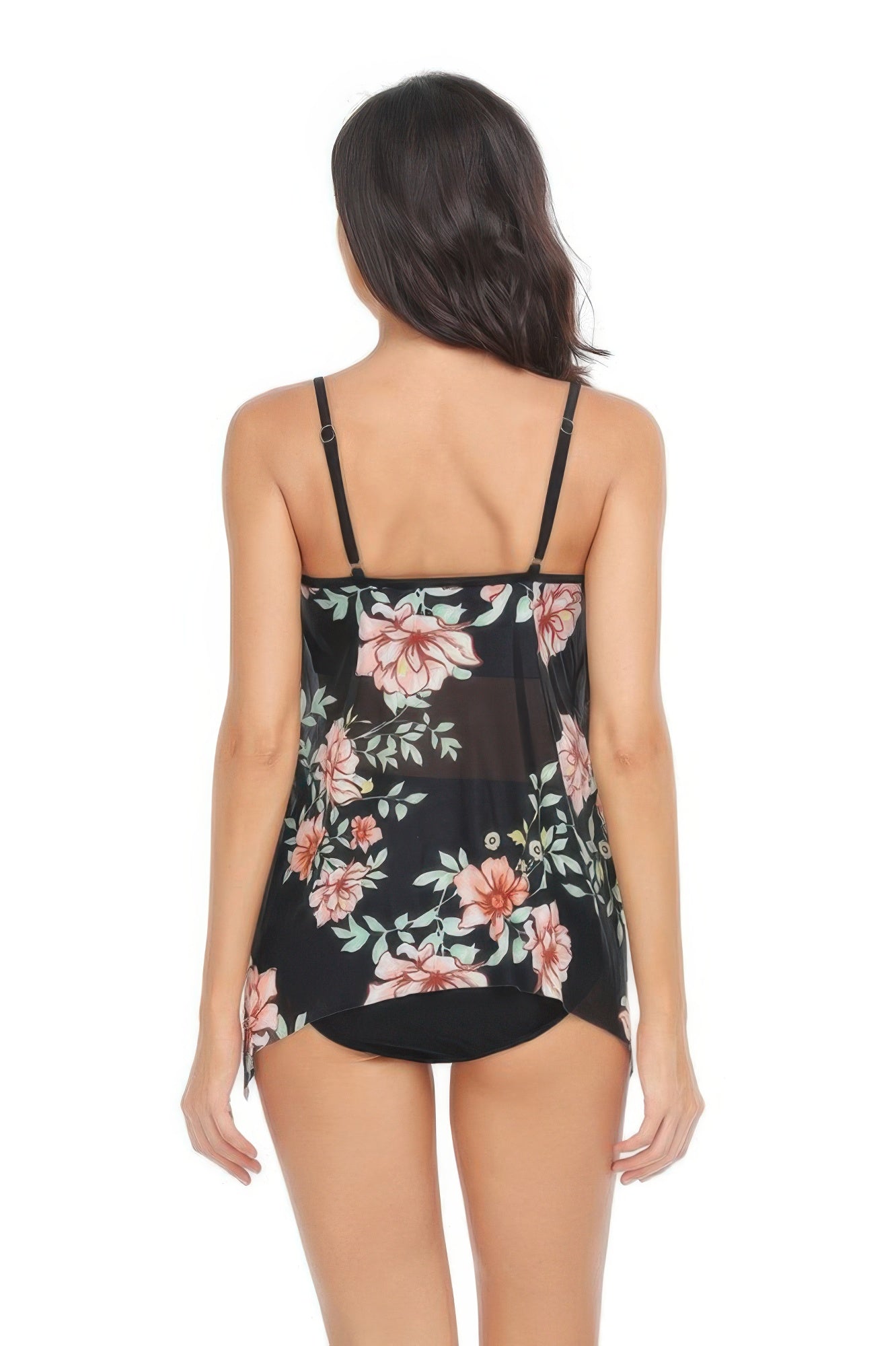 Sleeveless Strappy Floral Print Split Swimsuit Set