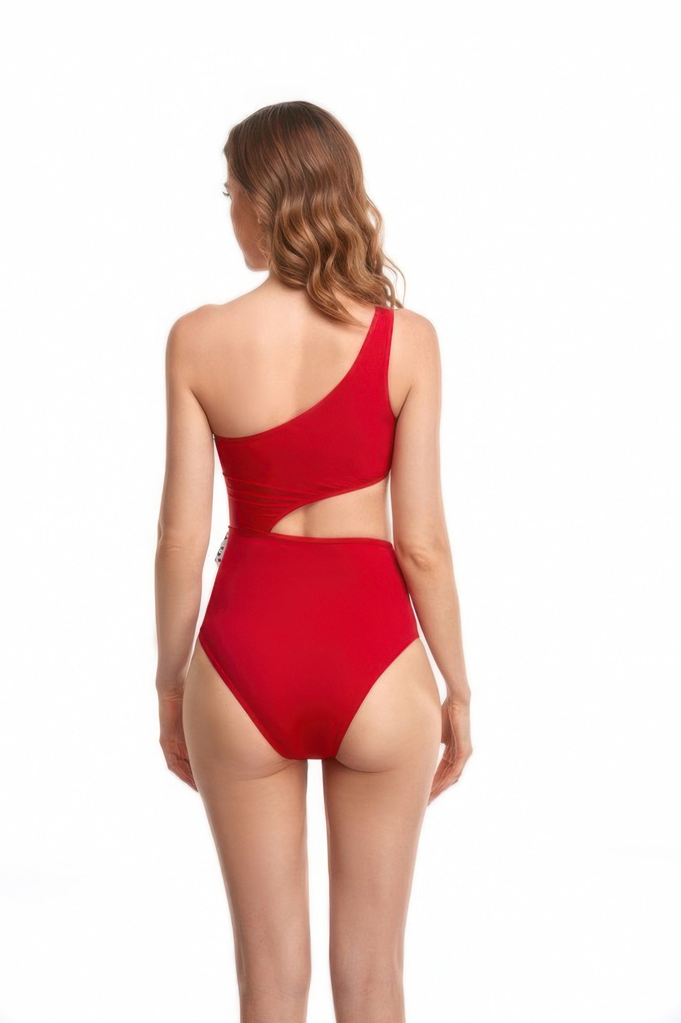 Solid One Shoulder Cut Out Waist Knot Swimsuit