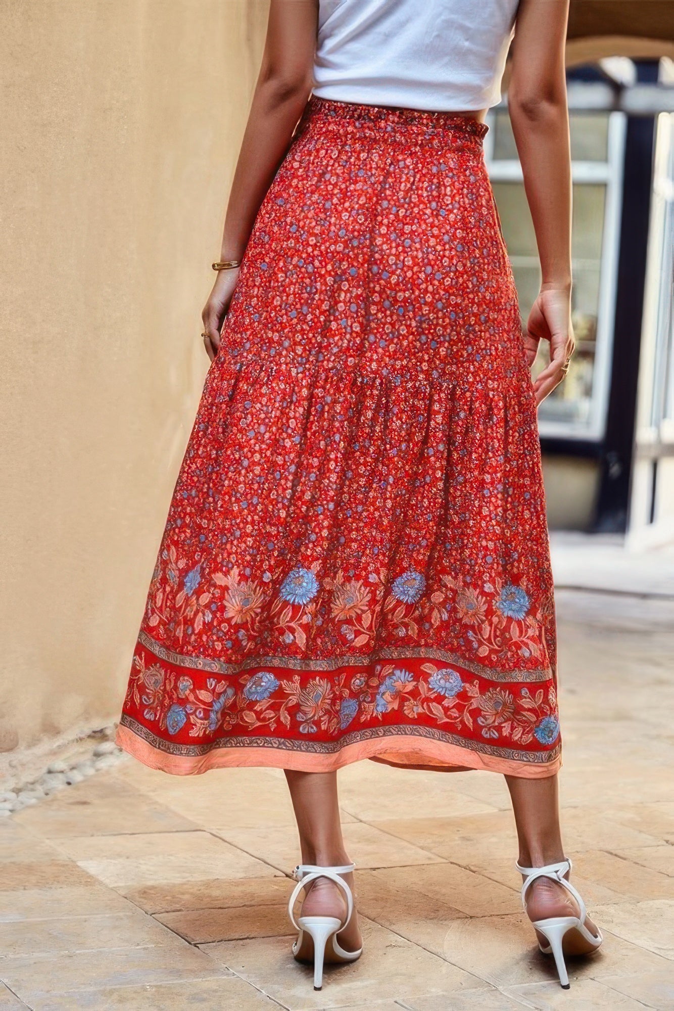 High Rise Drawstring Ruffled Maxi Skirt