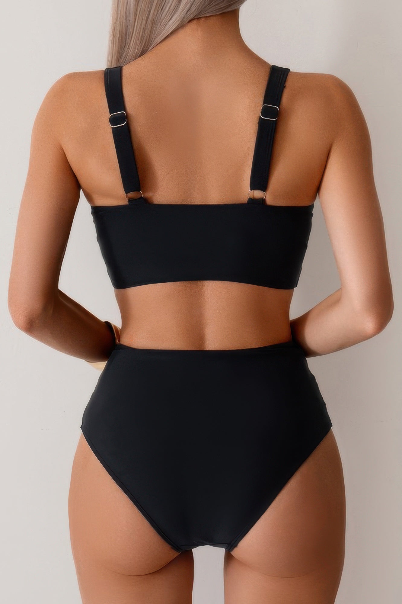 Solid Ruched High Waist Cross Push Up Swimsuit