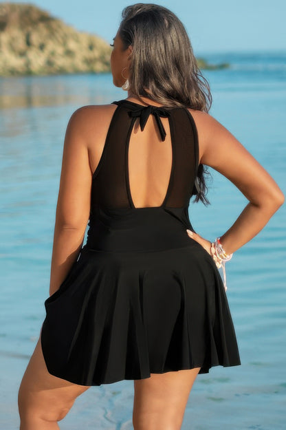 Plus Size Halter Ruched Sleeveless Swim Dress