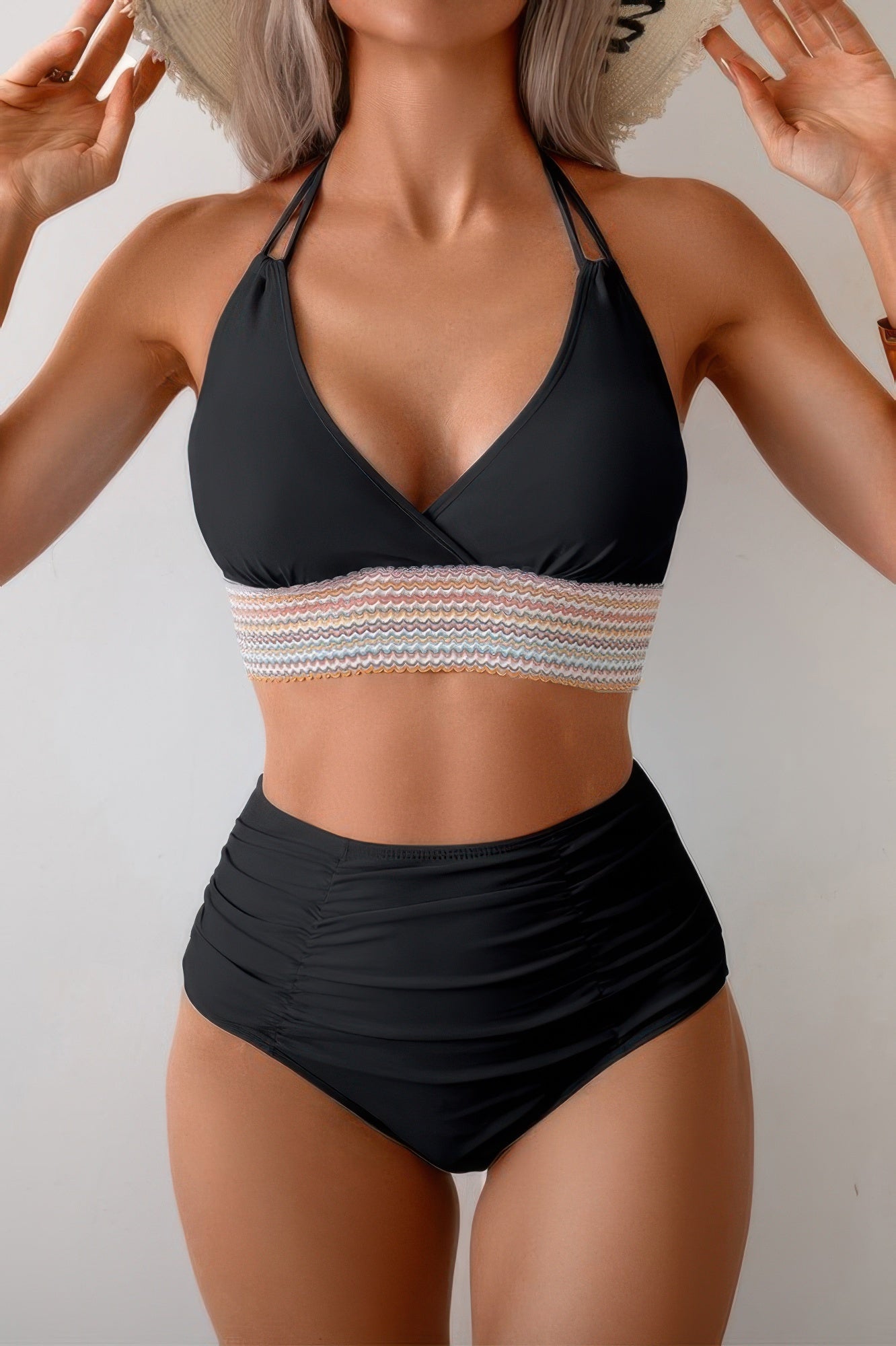 Two Pieces Elastic Band Halter Ruched Bikini