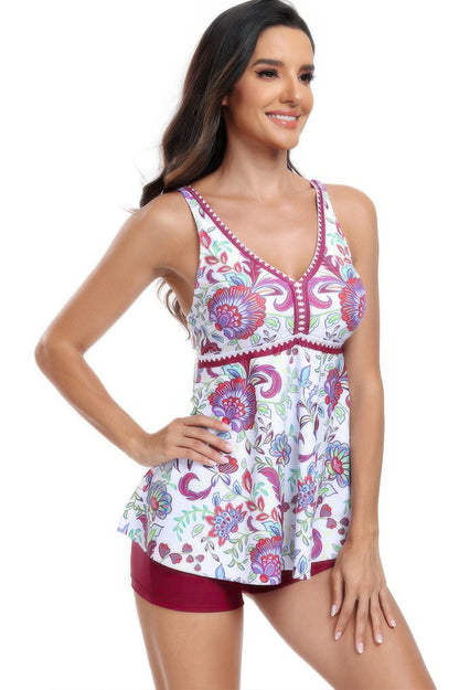 Printed Sleeveless Ruffle Two Pieces Swimsuits