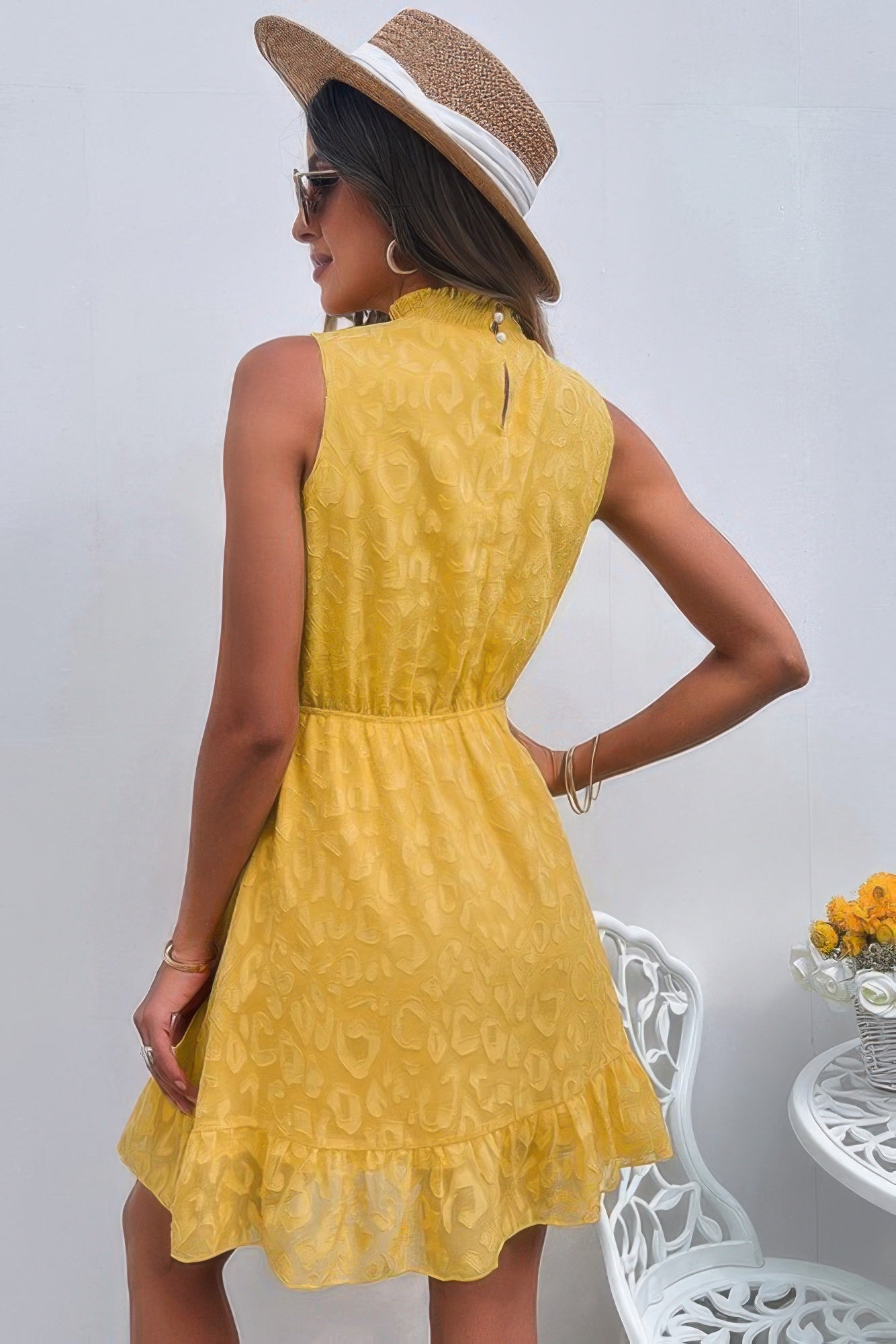 Mock Neck Sleeveless Leopard Dress