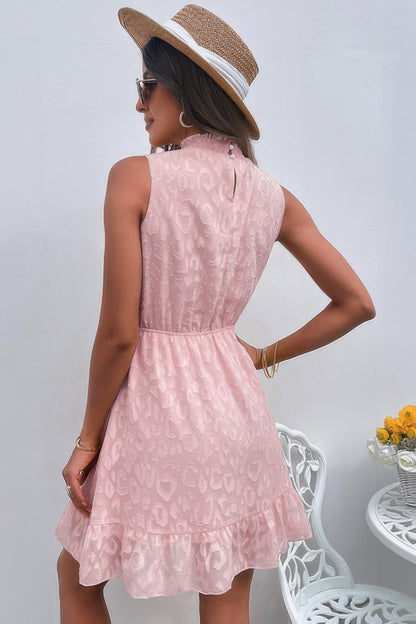 Mock Neck Sleeveless Leopard Dress