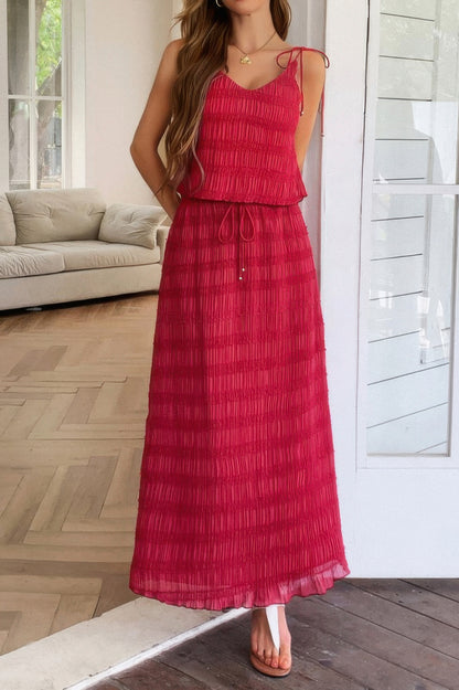 Solid Two Piece Strappy Maxi Skirt Crop Top Set