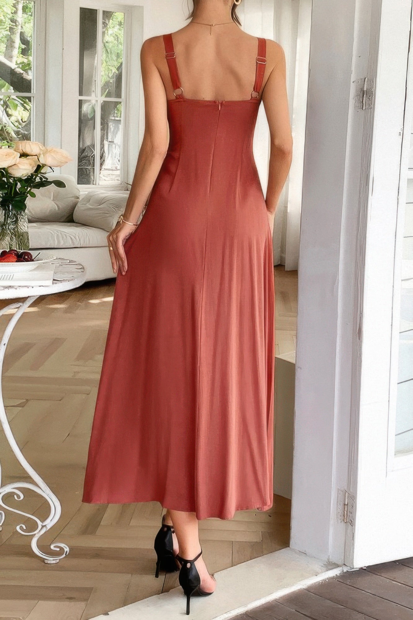 Strip Contrast Binding Linen Blend Cami Dress
