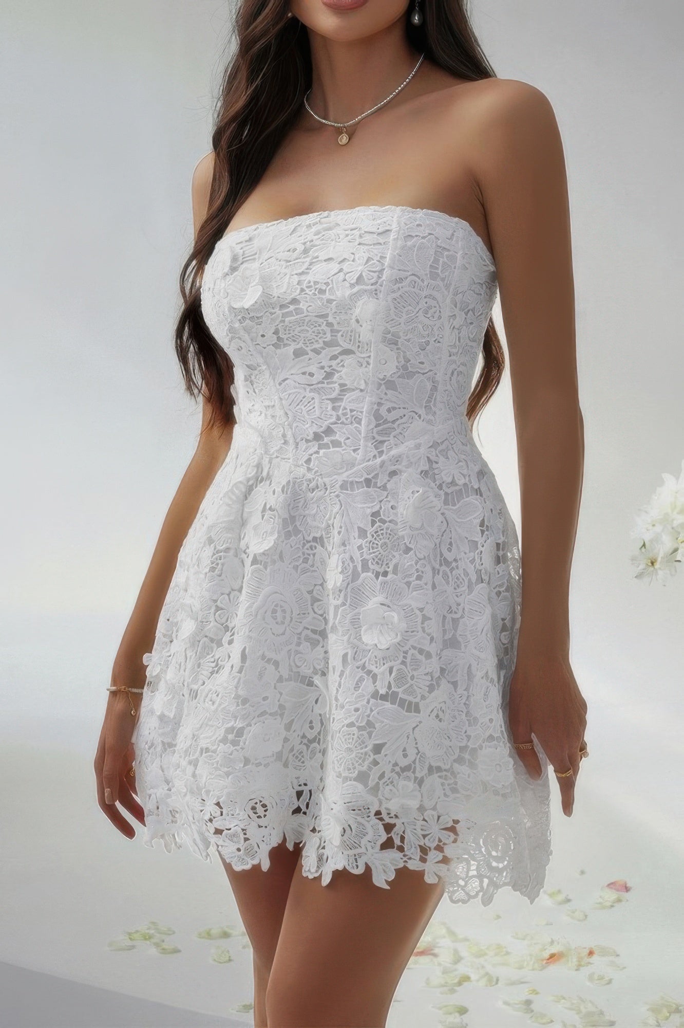 Solid Lace Up Lace Mini Fit Tube Dress