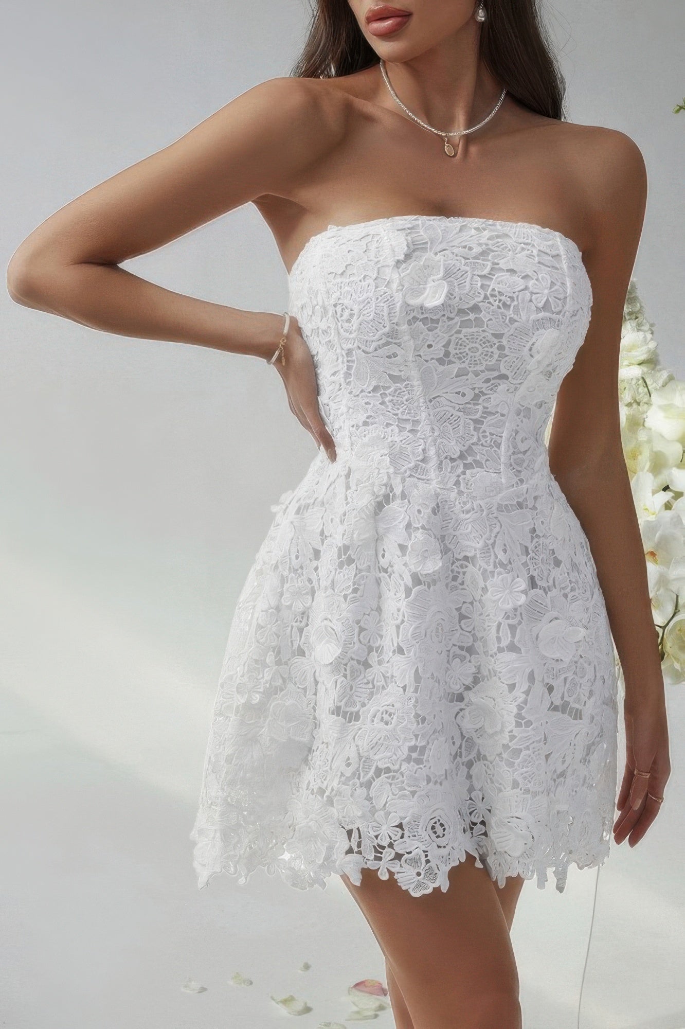 Solid Lace Up Lace Mini Fit Tube Dress