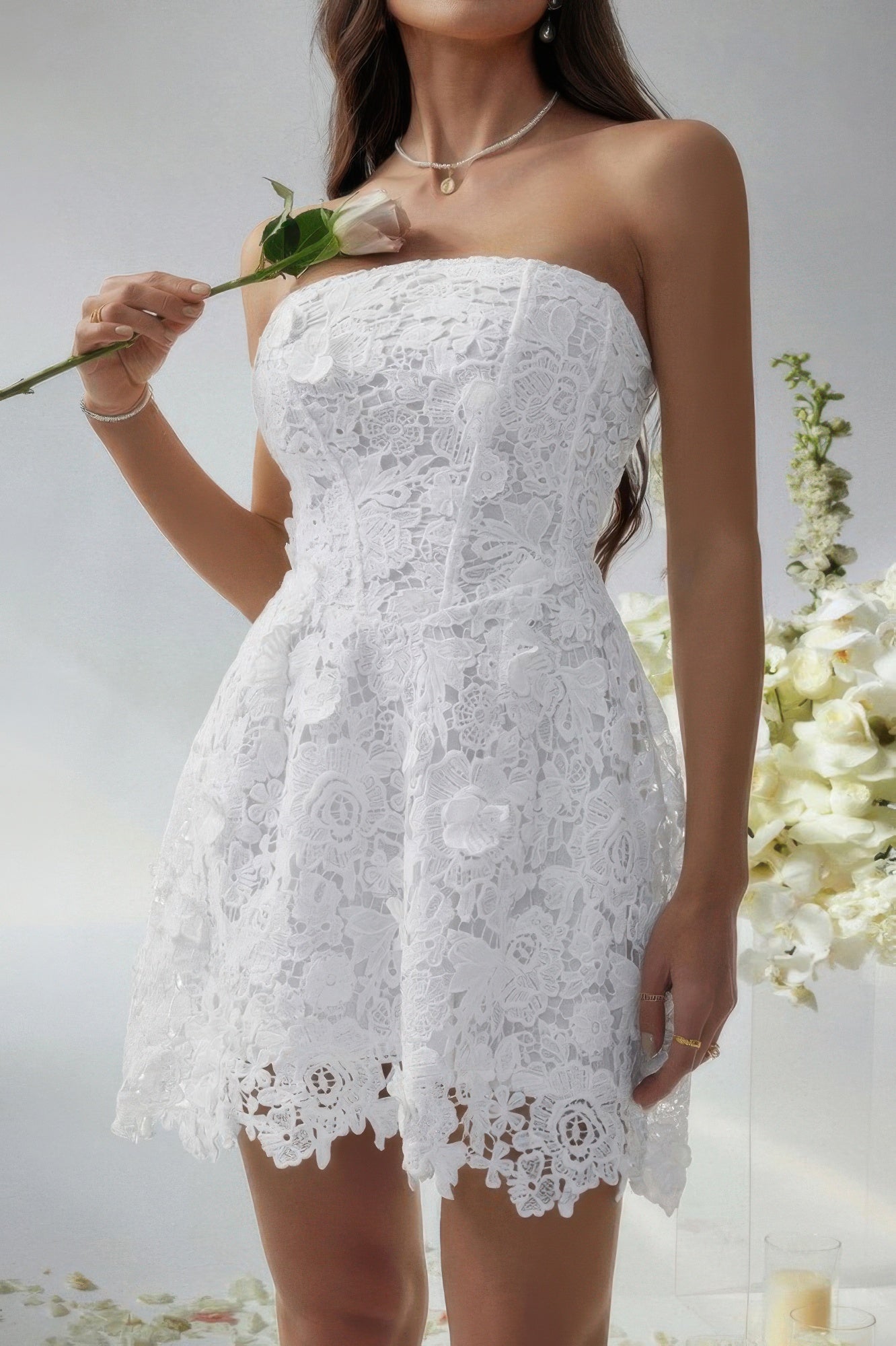 Solid Lace Up Lace Mini Fit Tube Dress