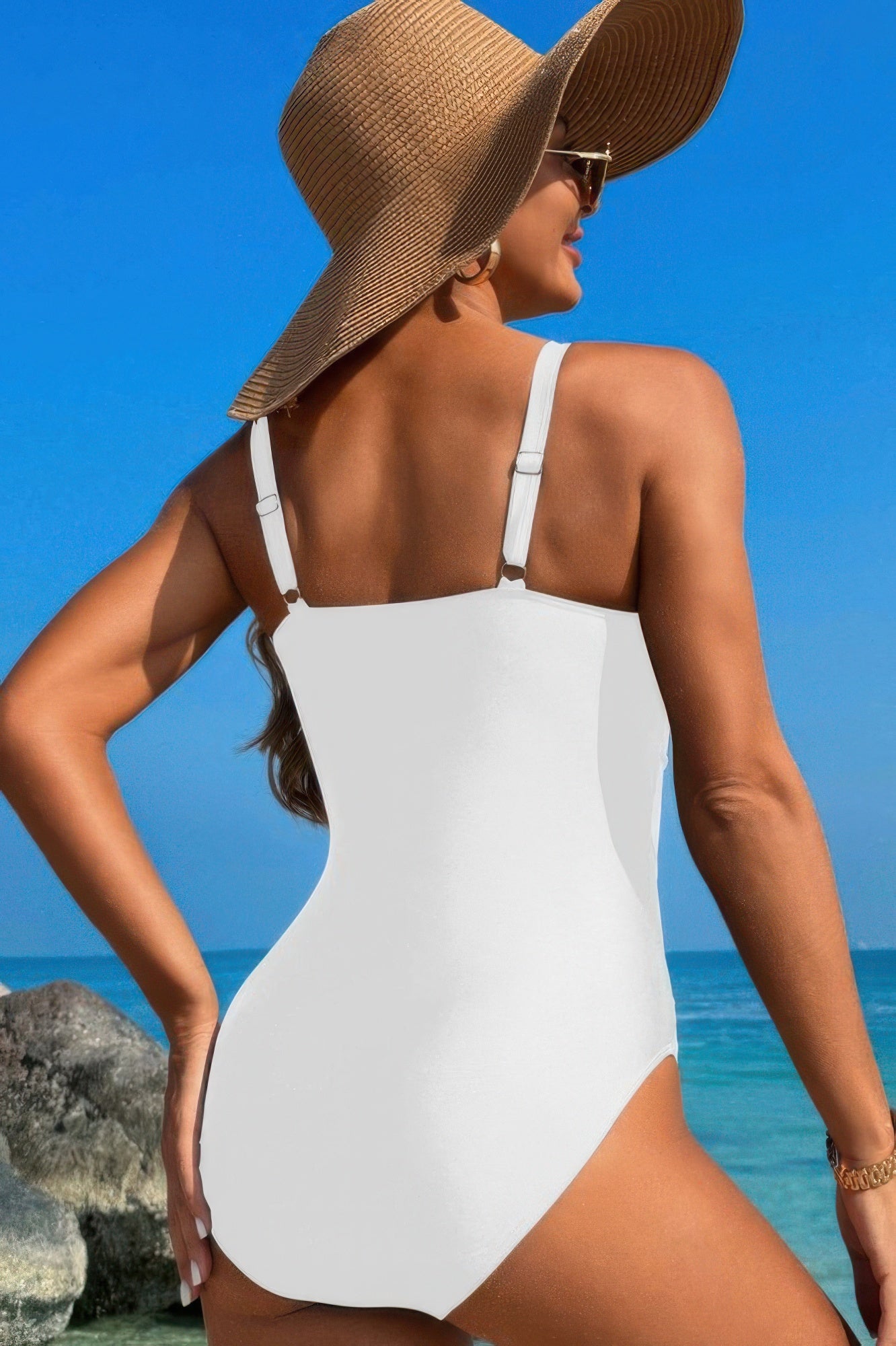 One Piece Color Block Lace High Cut Swimsuit