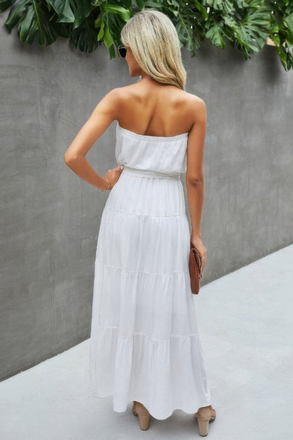 Off Shoulder Waist Tie Ruffle Dress