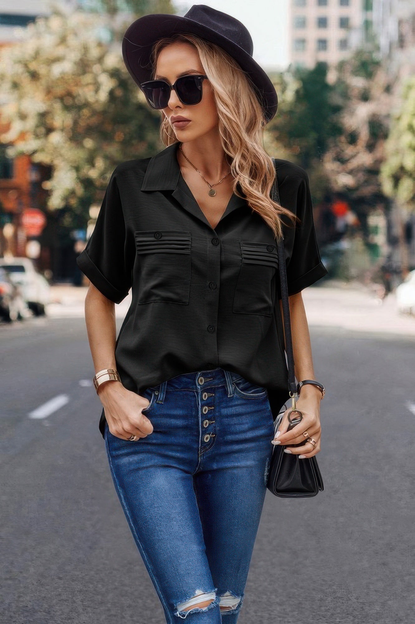 Button Up Open Front Solid Shirt