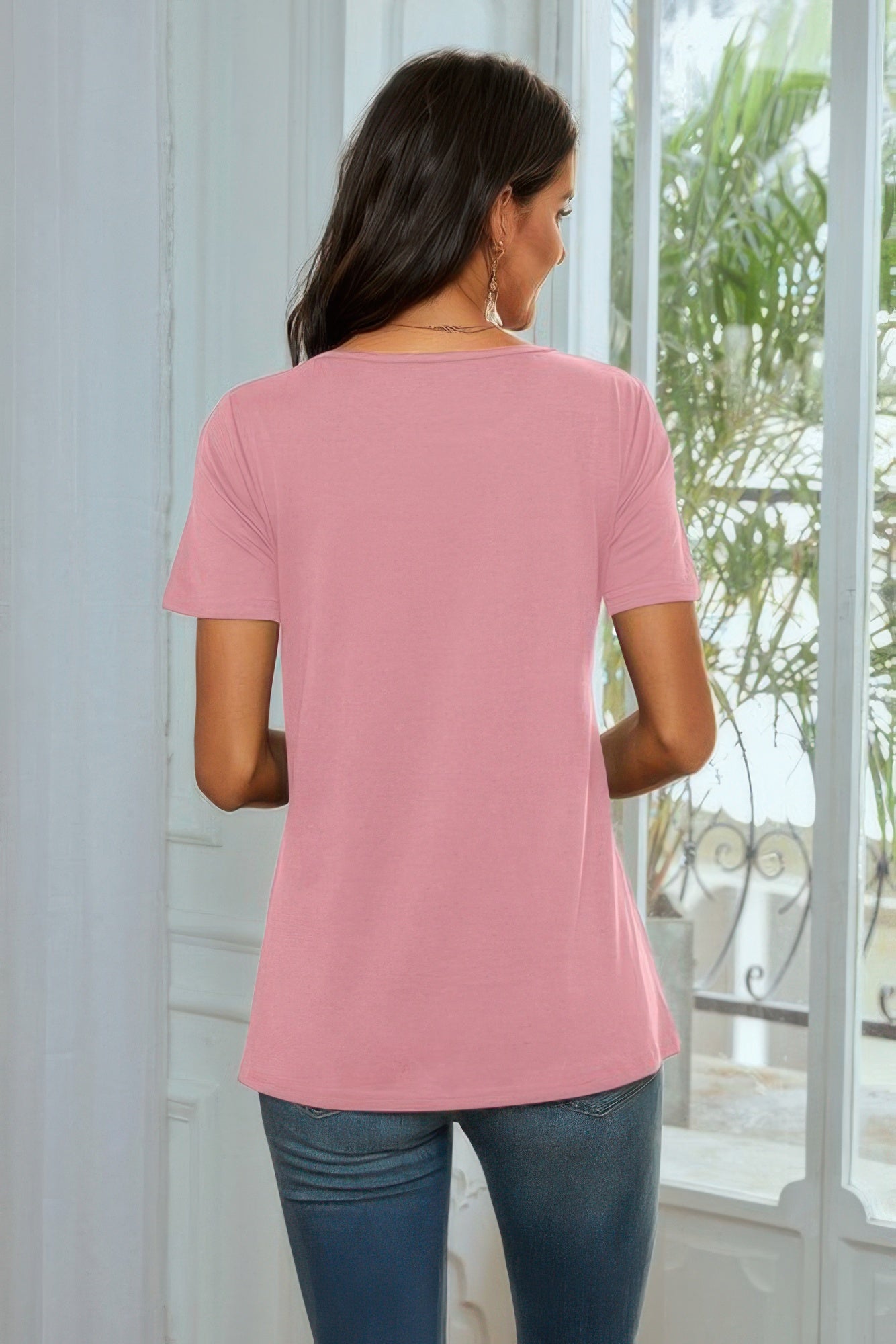 Round Neck Short Sleeve Print Top