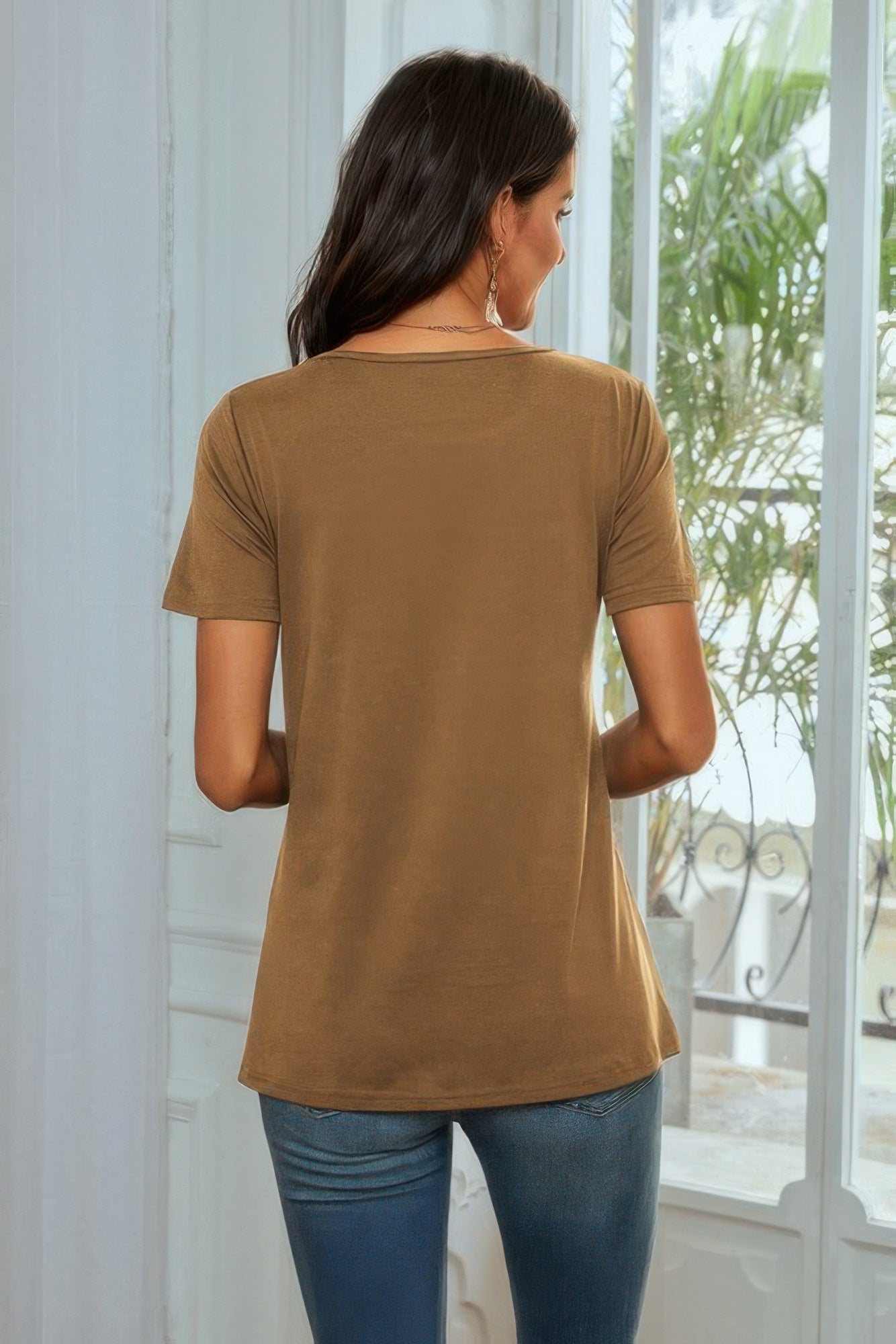 Round Neck Short Sleeve Print Top