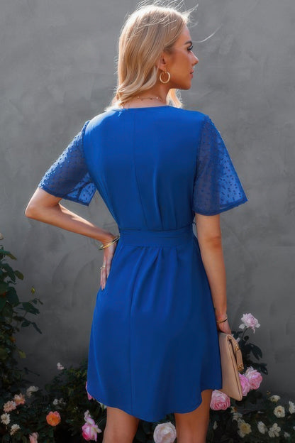 V Neck Short Sleeve Short Dress