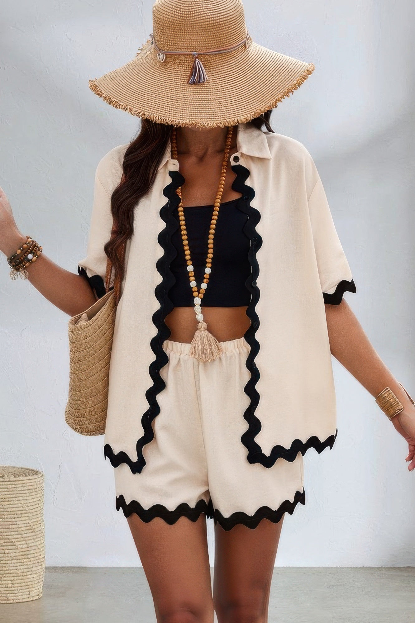 Color Block Two Pieces Button Blouse Sets