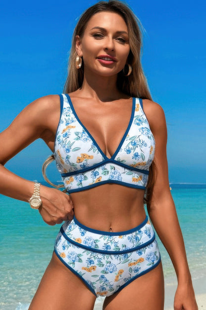 Two Pieces V Neck Bikini Brief Bottom Swimsuit