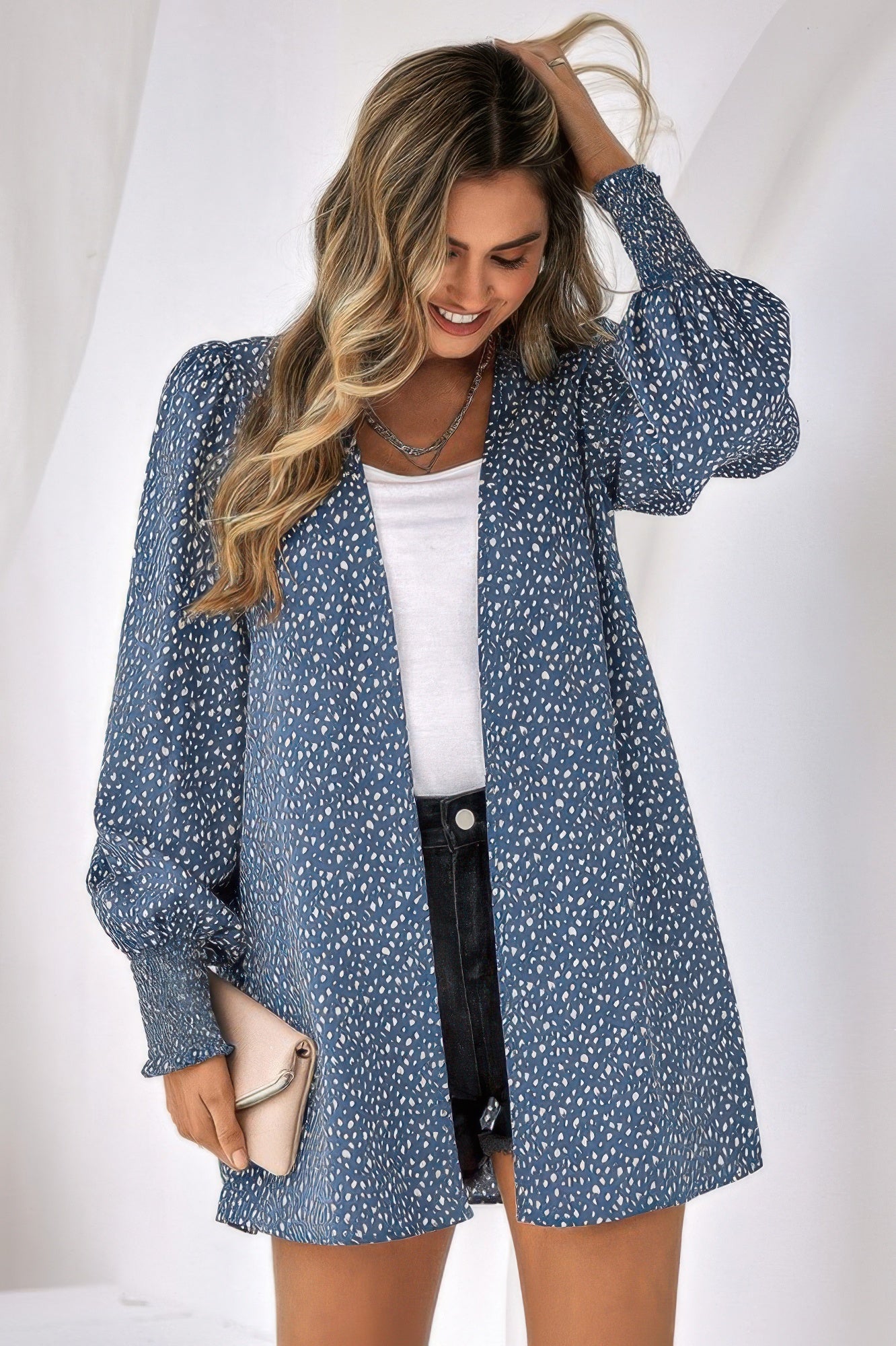 Front Open Leopard Print Loose Fit Top