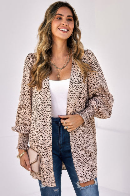 Front Open Leopard Print Loose Fit Top