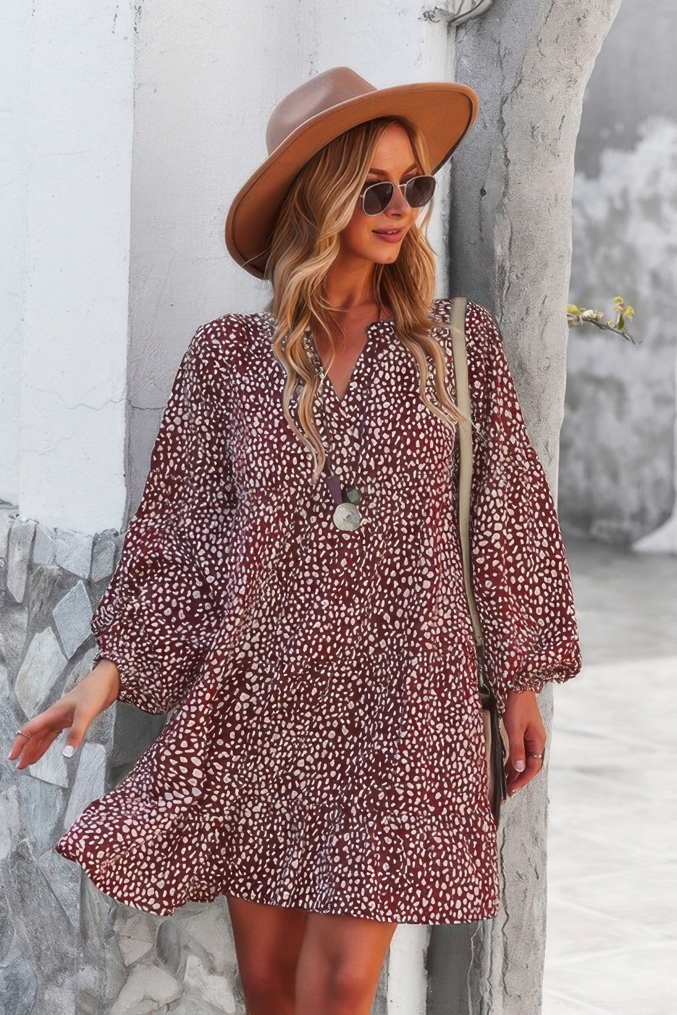 V Neck Polka Dot Tunic Dress