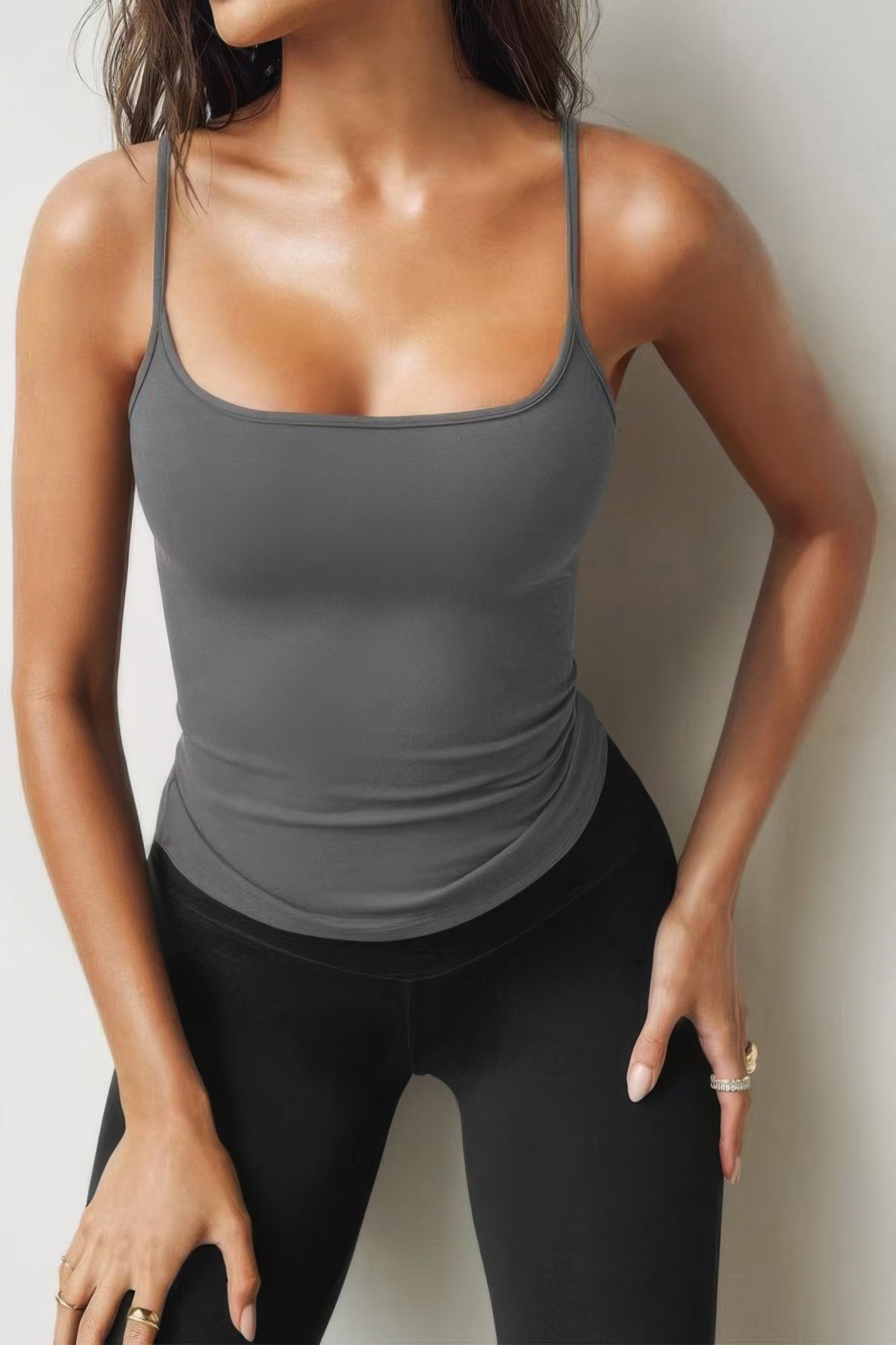 Solid Square Neck Sleeveless Slim Tank Top