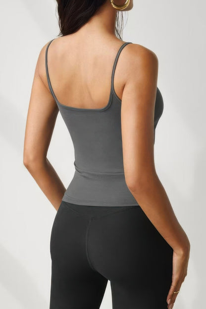 Solid Square Neck Sleeveless Slim Tank Top
