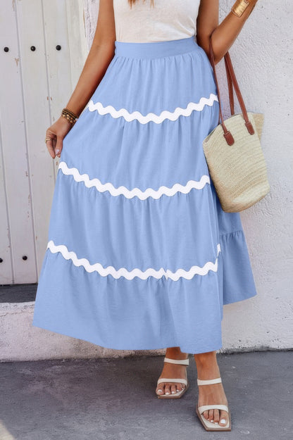 Waves Print Pleated Elastic Waist Band Skirt