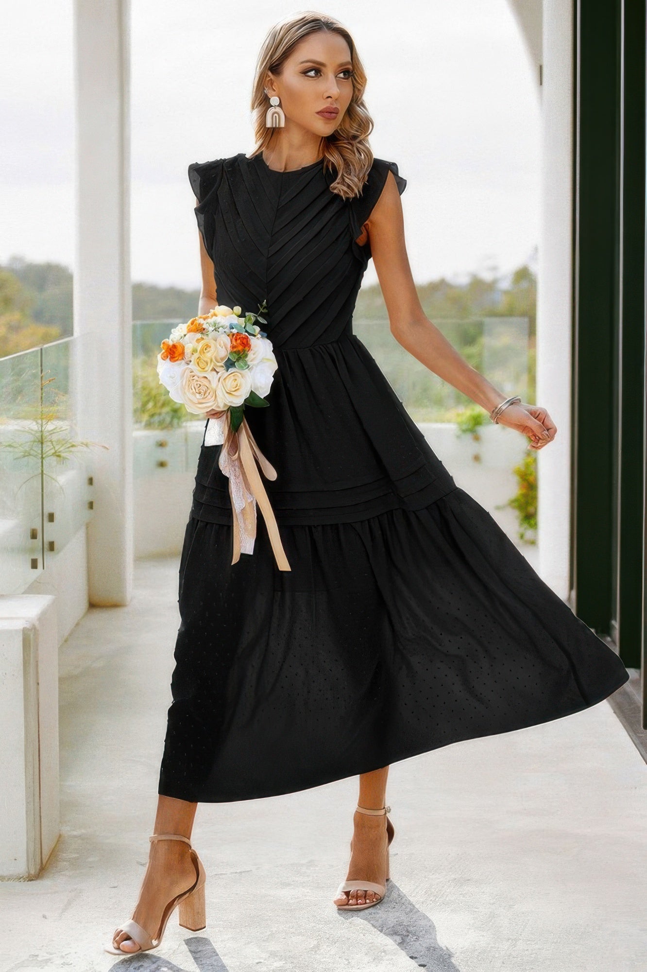 Ruffle Solid Willow Smocked Maxi Dress