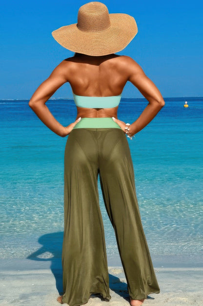 Solid Color Metal Decor Beach Bikini Pants Set