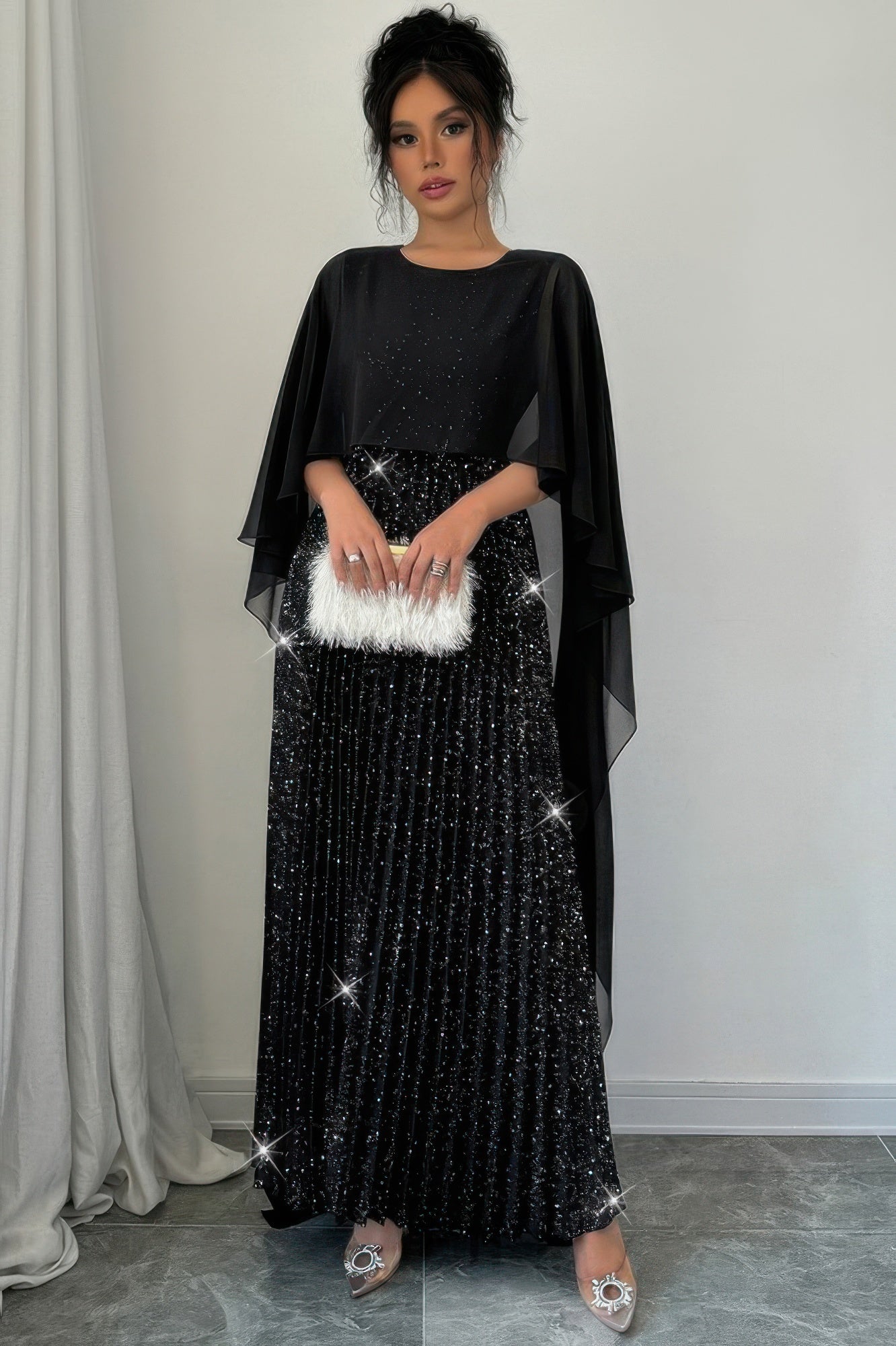 Solid Elegant Sequin Satin Knit Party Long Dress