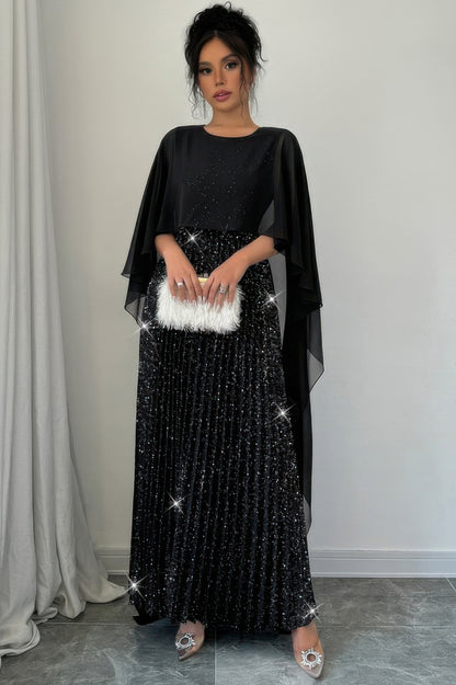 Solid Elegant Sequin Satin Knit Party Long Dress