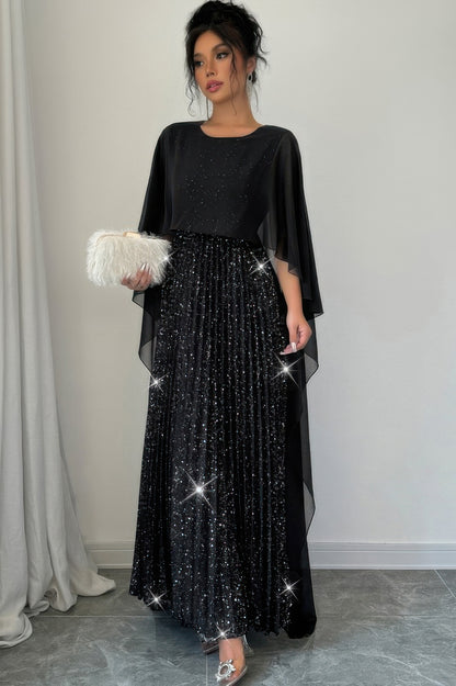 Solid Elegant Sequin Satin Knit Party Long Dress
