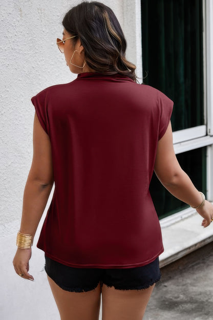 Plus Solid Pleated Sleeveless Elastic Fit Shirt